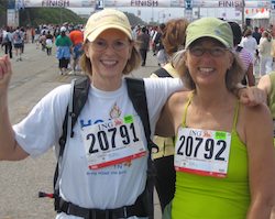 Dona Crawford (left) and her sister Gail (right) having just finished running/walking Bay to Breakers