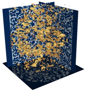 Simulations performed on Titan enable detailed tracking  of two fluid pahse systems during flow through porous media.