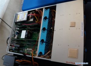 Photo taken on Aug. 22, 2016 shows a prototype computer server installed with FT-2000/64 central processing unit (CPU), which was designed by Chinese Phytium Technology Co. Ltd.