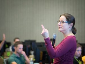 Julie Bernauer, an NVIDIA Deep Learning Institute instructor, teaches a class on deep learning on GPUs.
