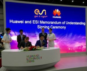 ESI and Huawei representatives at the signing ceremony